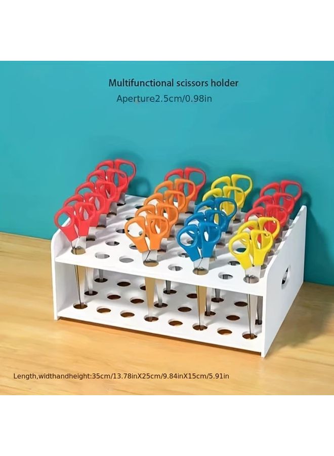 White Plastic Desktop Scissor Holder With 35 Holes For Art Supplies Test Tubes Craft Storage - Image 3